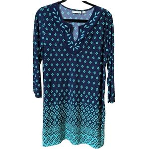 SUSAN GRAVER Beaded Dress Women's Size Large 3/4 Sleeve Blue